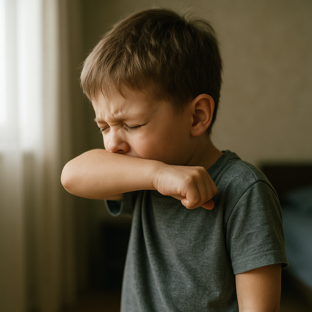 Niño tosiendo por bronquitis